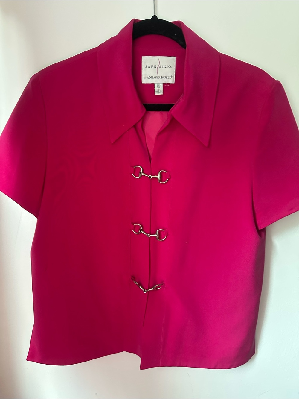 Adrianna Papell Magenta 100% Silk Short Sleeve Jacket RARE VINTAGE